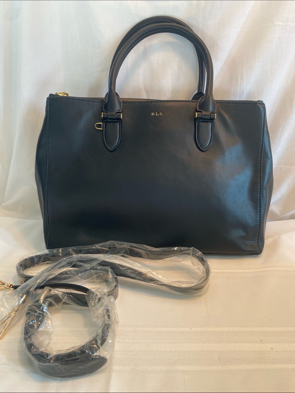 Lauren Ralph Lauren Newbury Black Double Zip Satchel Handbag with Top Handles